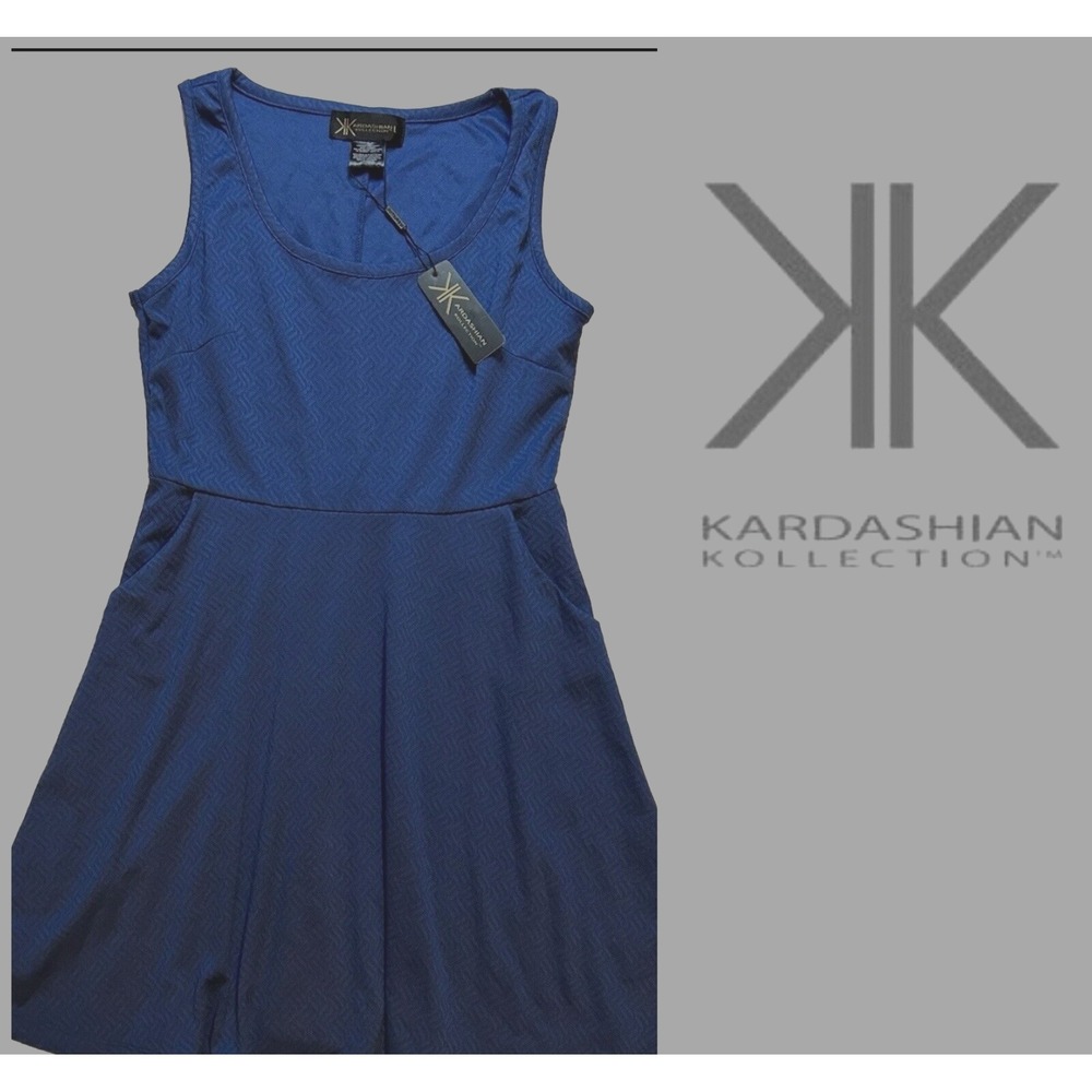 KARDASHIAN Kollection NEW Women's Size Large Jersey Dress Cobalt Blue Skater